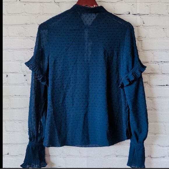 Midnight Blue Ruffled Top w/ Pleated Sleeve M - Picture 7 of 12